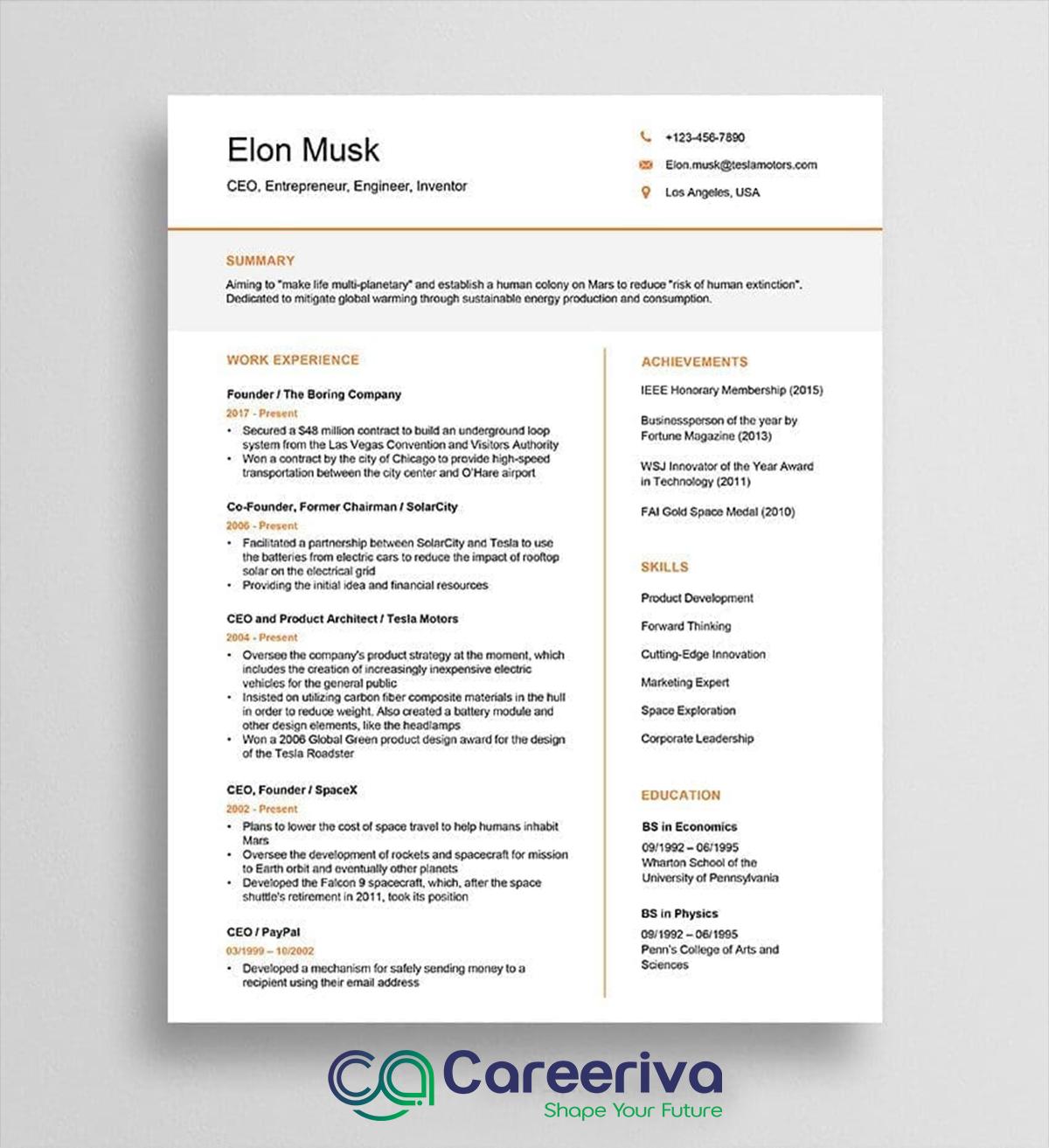 Elon Musk Resume Template