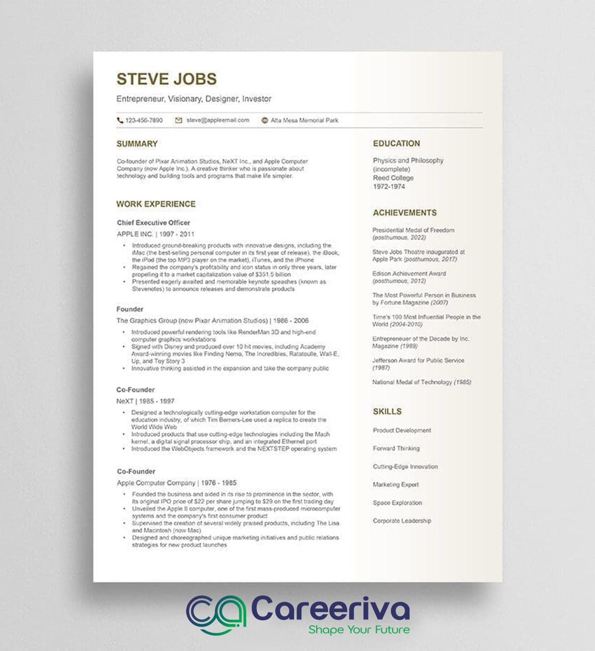 Steve Jobs Resume Template